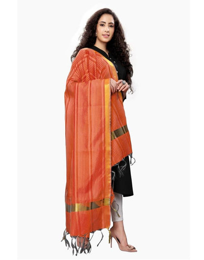 Sleek Peach Coloured Cotton Silk Woven Strip Dupatta | Sudathi