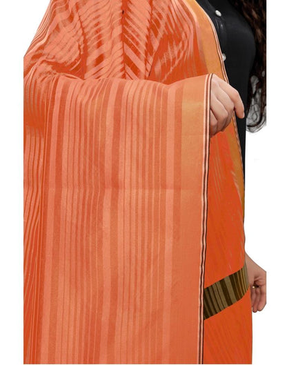 Sleek Peach Coloured Cotton Silk Woven Strip Dupatta | Sudathi