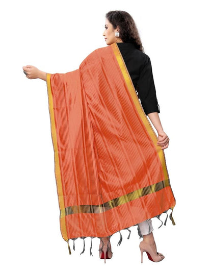 Sleek Peach Coloured Cotton Silk Woven Strip Dupatta | Sudathi
