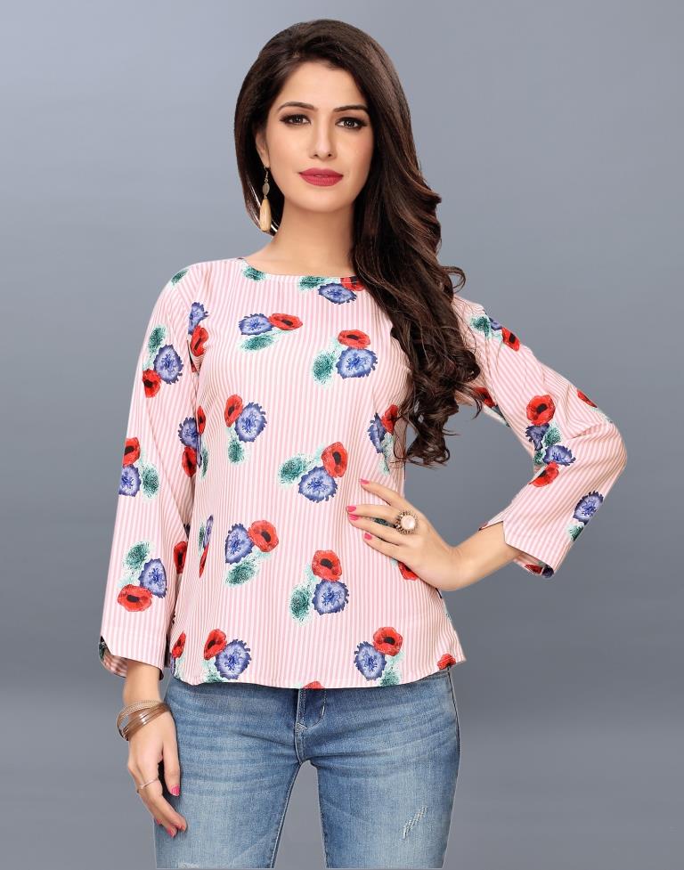 Decent White Coloured Printed Crepe Tops | Sudathi