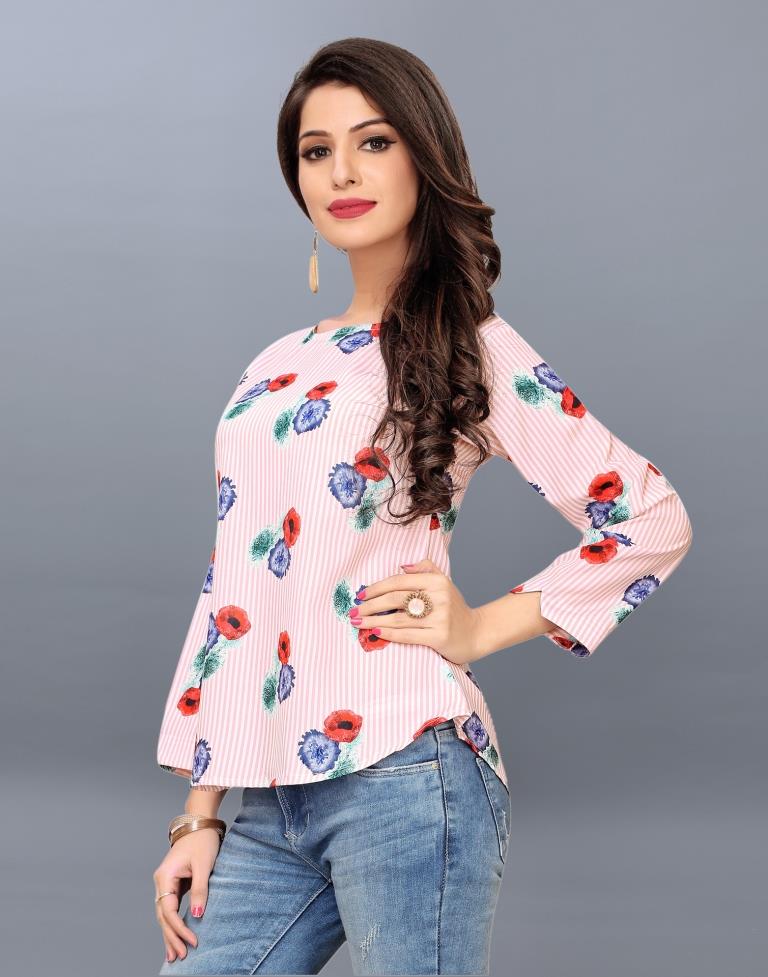 Decent White Coloured Printed Crepe Tops | Sudathi