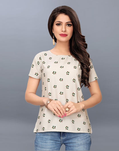 Beige Coloured Printed Crepe Tops | Sudathi