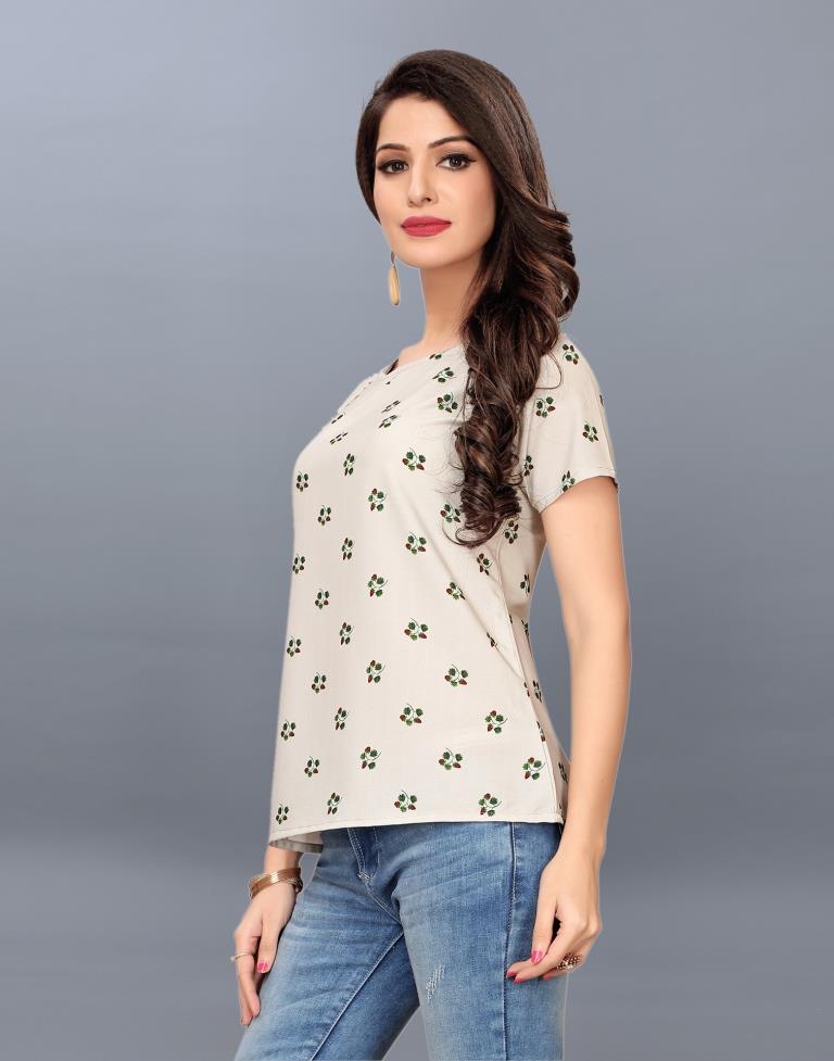 Beige Coloured Printed Crepe Tops | Sudathi