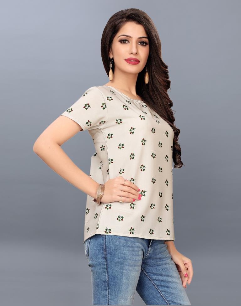 Beige Coloured Printed Crepe Tops | Sudathi