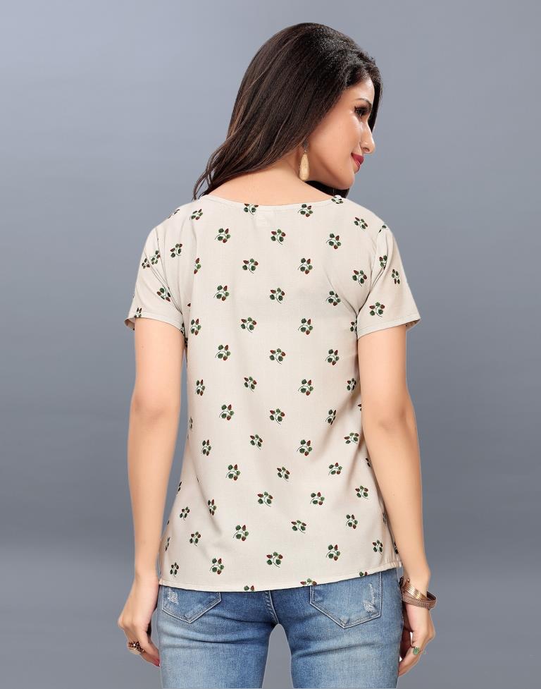 Beige Coloured Printed Crepe Tops | Sudathi