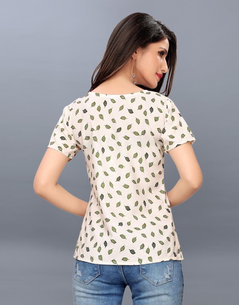 Enchanting Off White Coloured Printed Crepe Tops | Sudathi