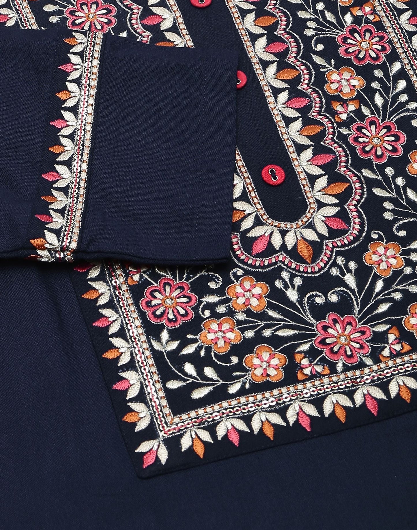 Dark Blue Plain Rayon Straight Kurta With Pant And Dupatta