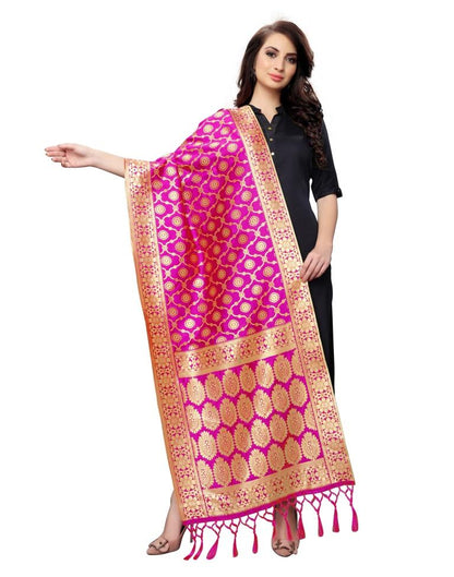 Choicest Pink Coloured Poly Silk Jacquard Banarasi Dupatta | Sudathi