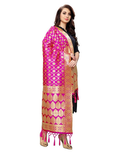 Choicest Pink Coloured Poly Silk Jacquard Banarasi Dupatta | Sudathi