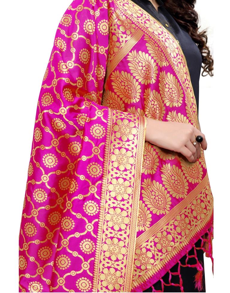 Choicest Pink Coloured Poly Silk Jacquard Banarasi Dupatta | Sudathi