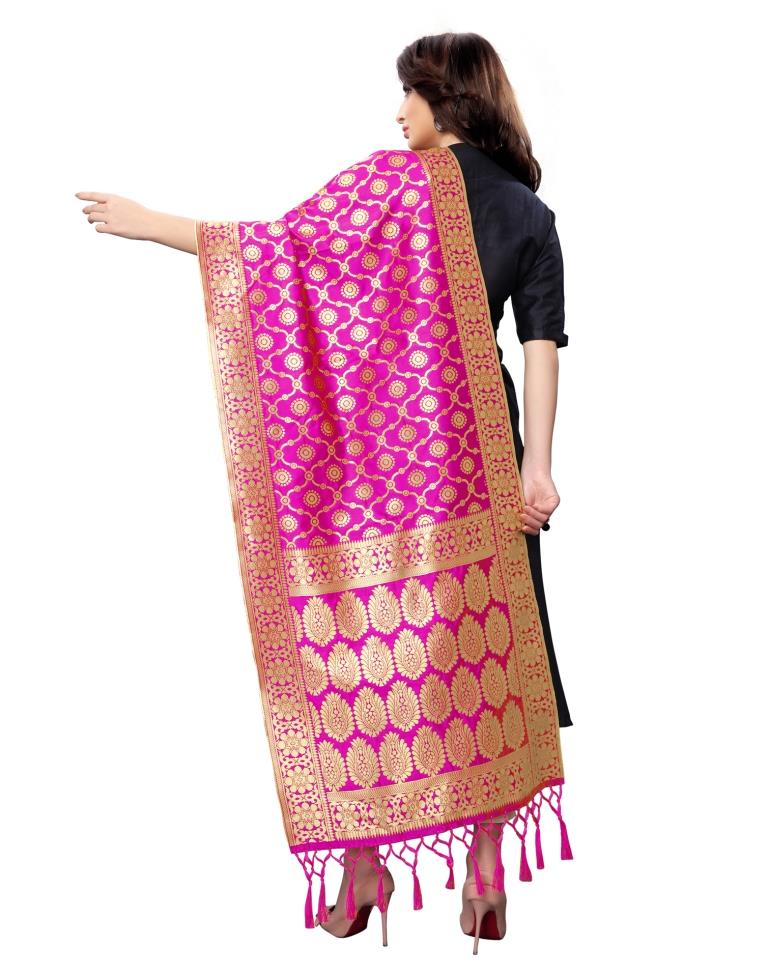 Choicest Pink Coloured Poly Silk Jacquard Banarasi Dupatta | Sudathi