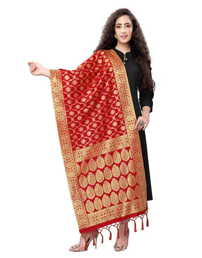 Talismanic Red Coloured Poly Silk Jacquard Banarasi Dupatta | Sudathi