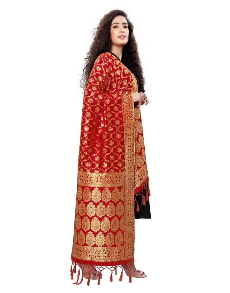 Talismanic Red Coloured Poly Silk Jacquard Banarasi Dupatta | Sudathi
