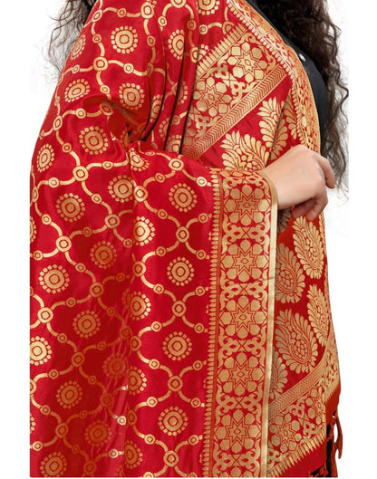Talismanic Red Coloured Poly Silk Jacquard Banarasi Dupatta | Sudathi