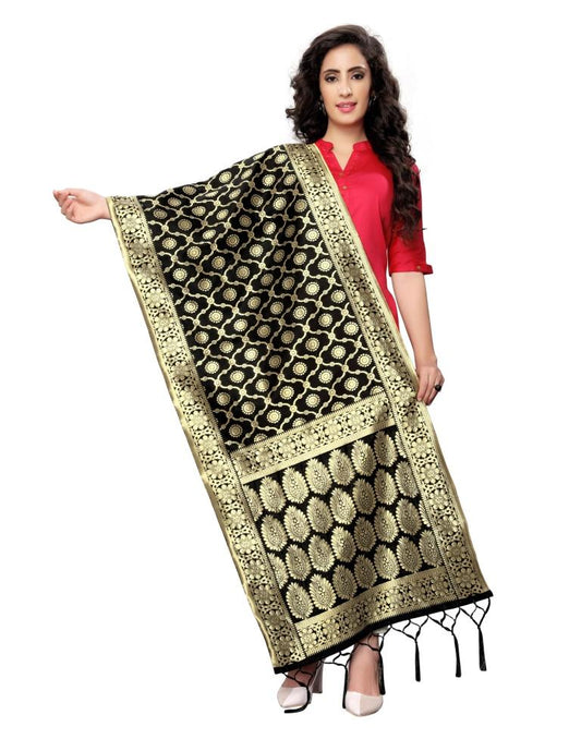 Blissful Black Coloured Poly Silk Jacquard Banarasi Dupatta | Sudathi
