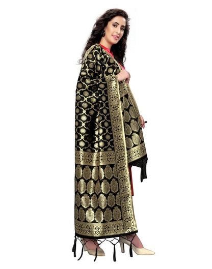 Blissful Black Coloured Poly Silk Jacquard Banarasi Dupatta | Sudathi