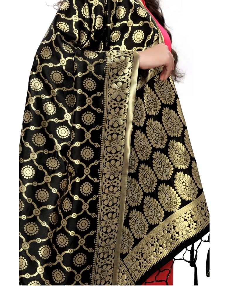 Blissful Black Coloured Poly Silk Jacquard Banarasi Dupatta | Sudathi