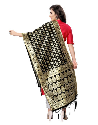 Blissful Black Coloured Poly Silk Jacquard Banarasi Dupatta | Sudathi