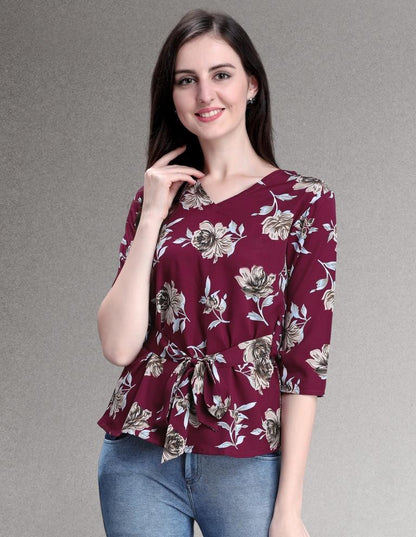 Appealing Maroon Coloured Printed Crepe Tops | Sudathi