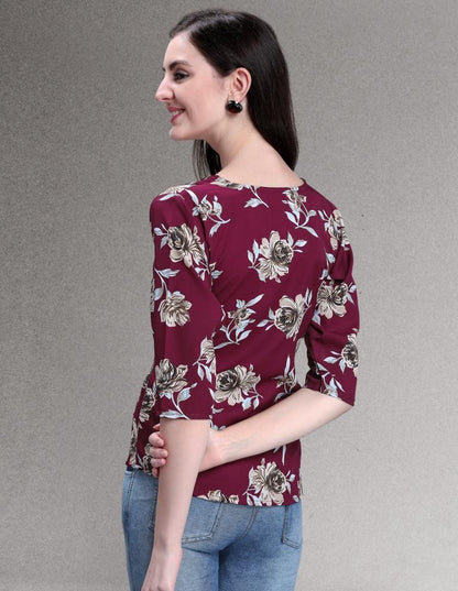 Appealing Maroon Coloured Printed Crepe Tops | Sudathi