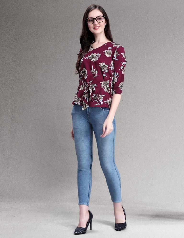 Appealing Maroon Coloured Printed Crepe Tops | Sudathi