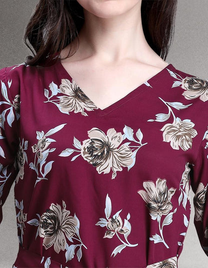 Appealing Maroon Coloured Printed Crepe Tops | Sudathi