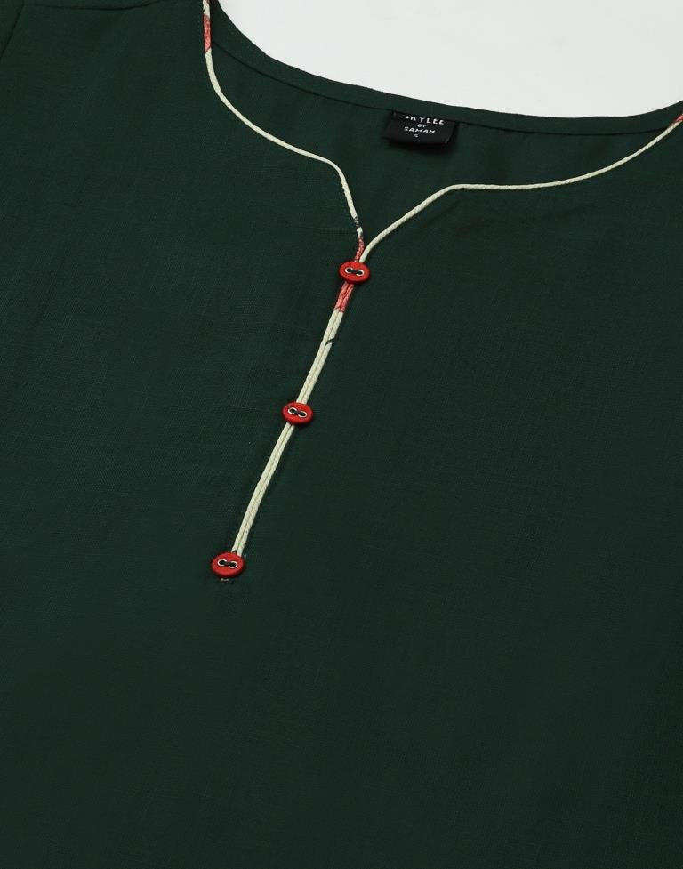 Green Plain Cotton Straight Kurta