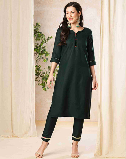 Green Plain Cotton Straight Kurta