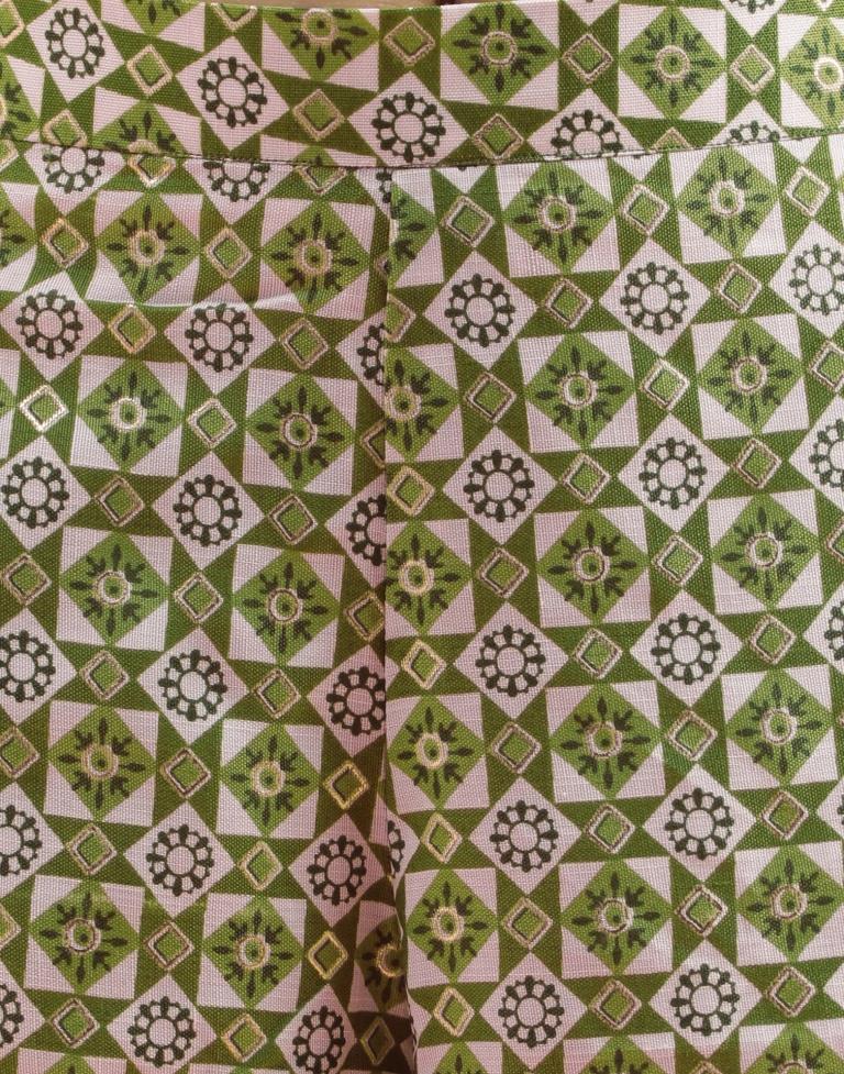 Green Printed Cotton Flared Kurta Set With Dupatta