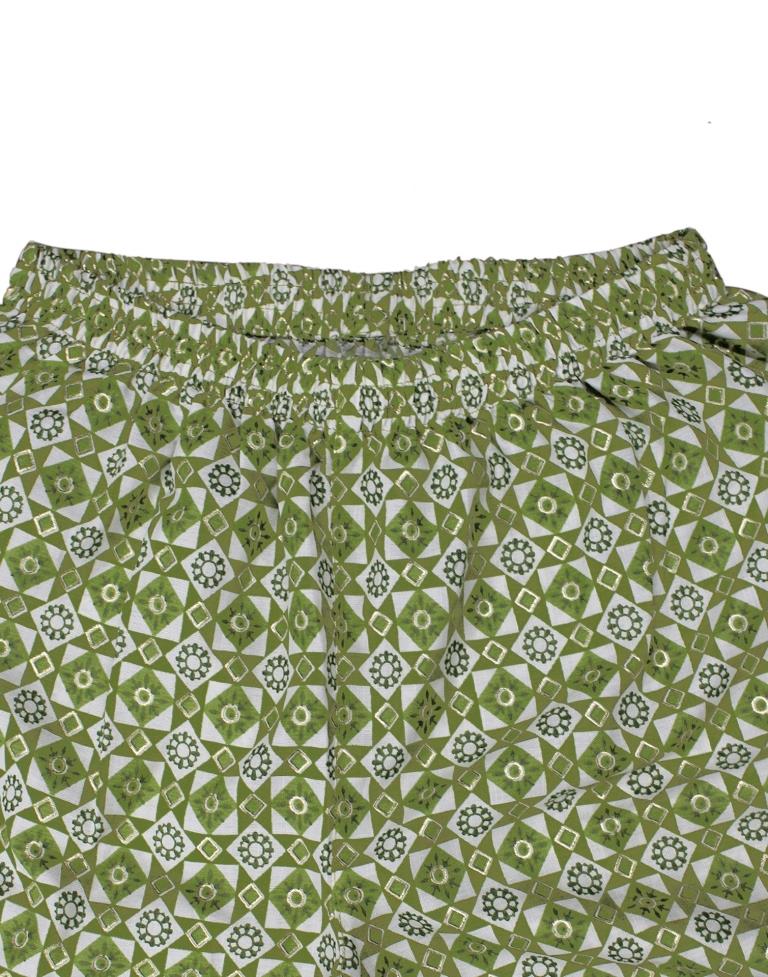 Green Printed Cotton Flared Kurta Set With Dupatta