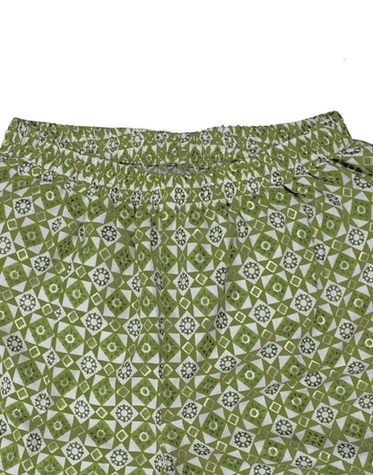 Green Printed Cotton Flared Kurta Set With Dupatta