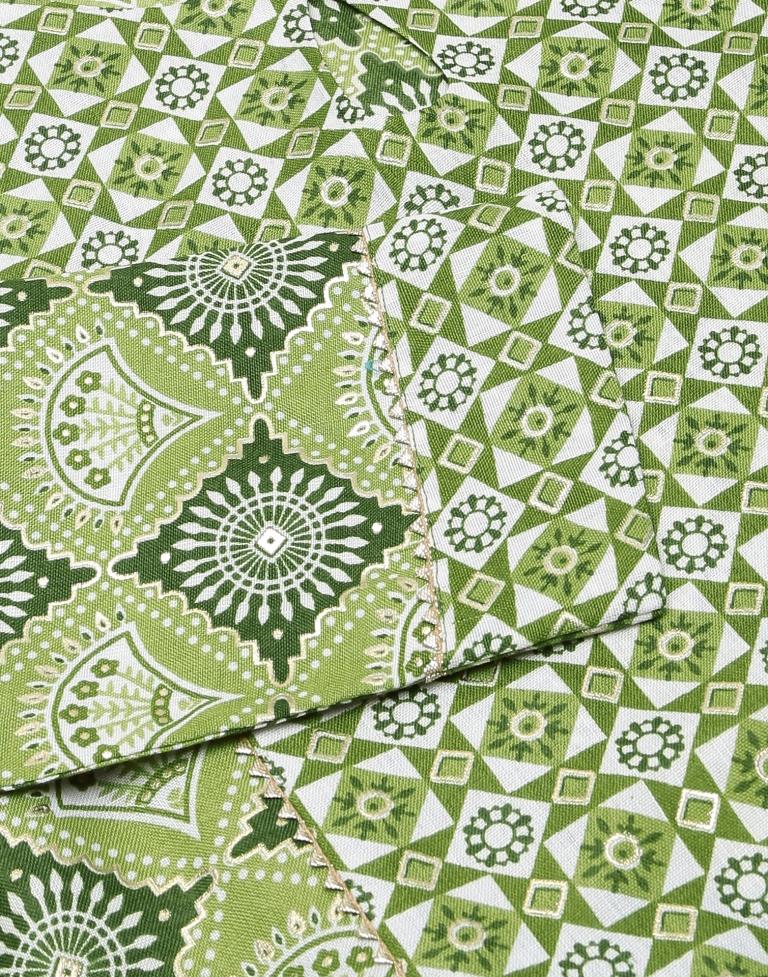 Green Printed Cotton Flared Kurta Set With Dupatta