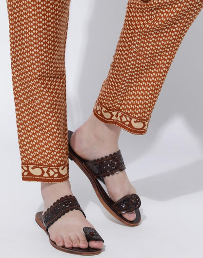 Brown Printed,Led Kurta With Pant And Dupatta