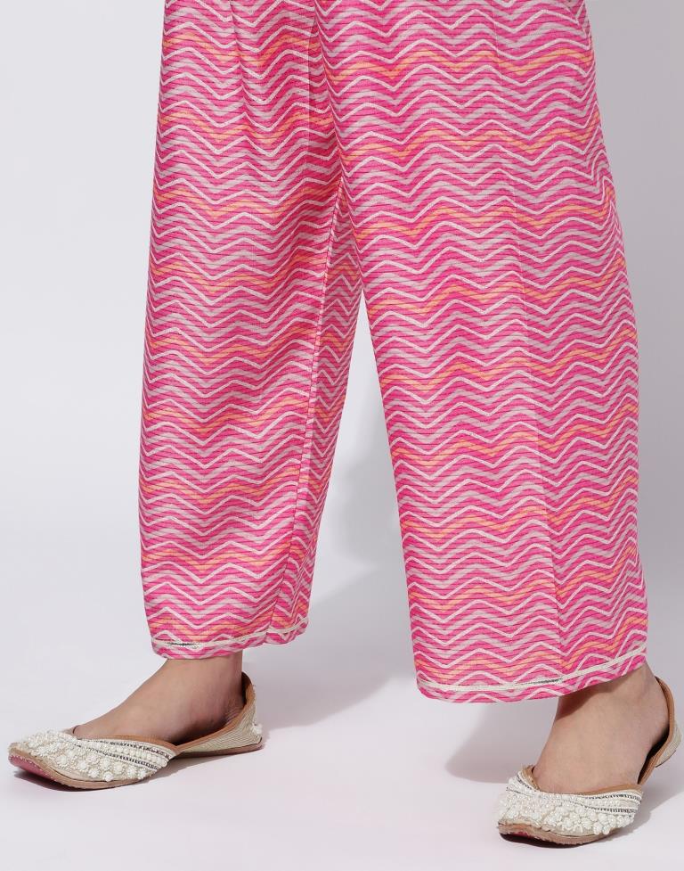 Pink Printed Rayon Straight Kurta With Pant And Dupatta