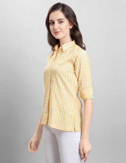 Precious Yellow Coloured Woven Checks Poly Cotton Shirt | Sudathi