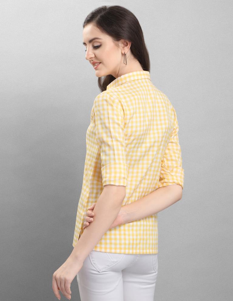 Precious Yellow Coloured Woven Checks Poly Cotton Shirt | Sudathi