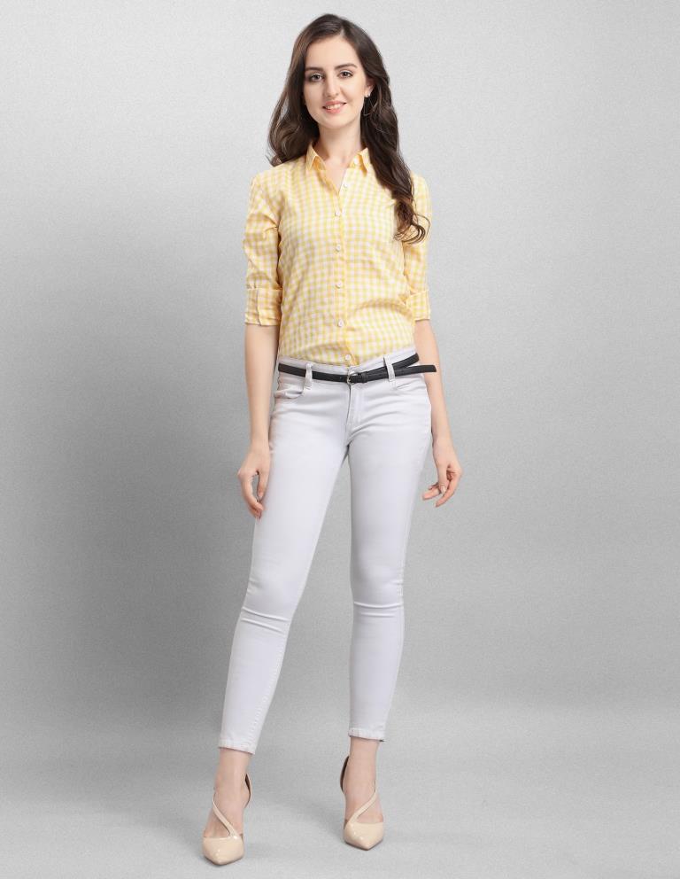 Precious Yellow Coloured Woven Checks Poly Cotton Shirt | Sudathi