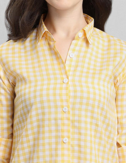 Precious Yellow Coloured Woven Checks Poly Cotton Shirt | Sudathi