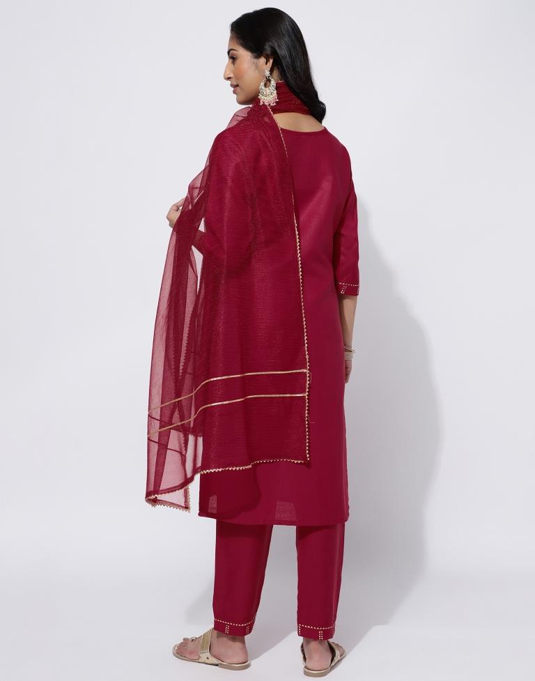 Maroon Printed Straight Kurti With Pant And Dupatta | Leemboodi