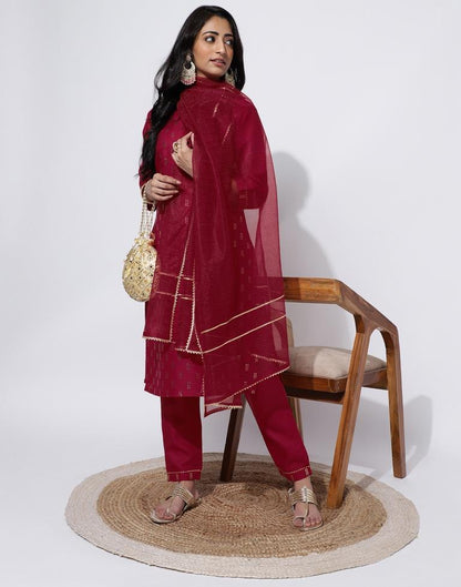 Maroon Printed Straight Kurti With Pant And Dupatta | Leemboodi