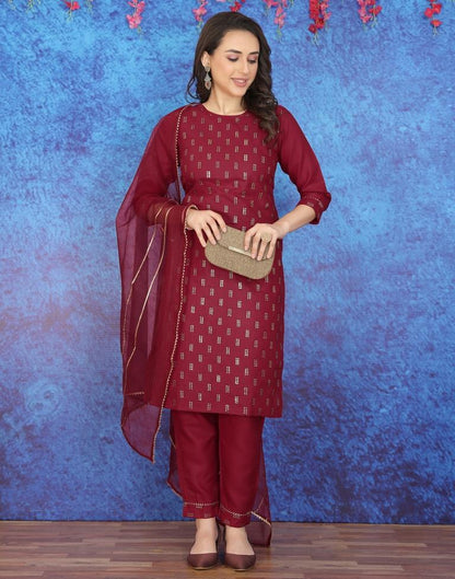 Maroon Printed Straight Kurti With Pant And Dupatta | Leemboodi