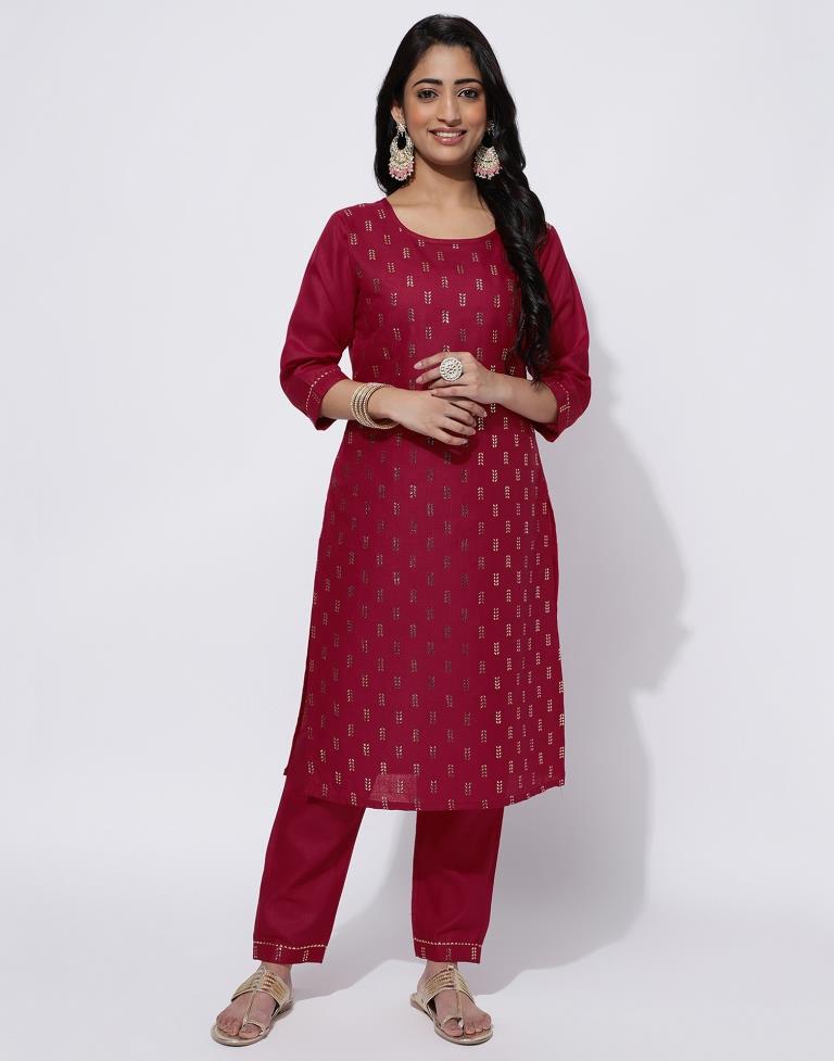 Maroon Printed Straight Kurti With Pant And Dupatta | Leemboodi