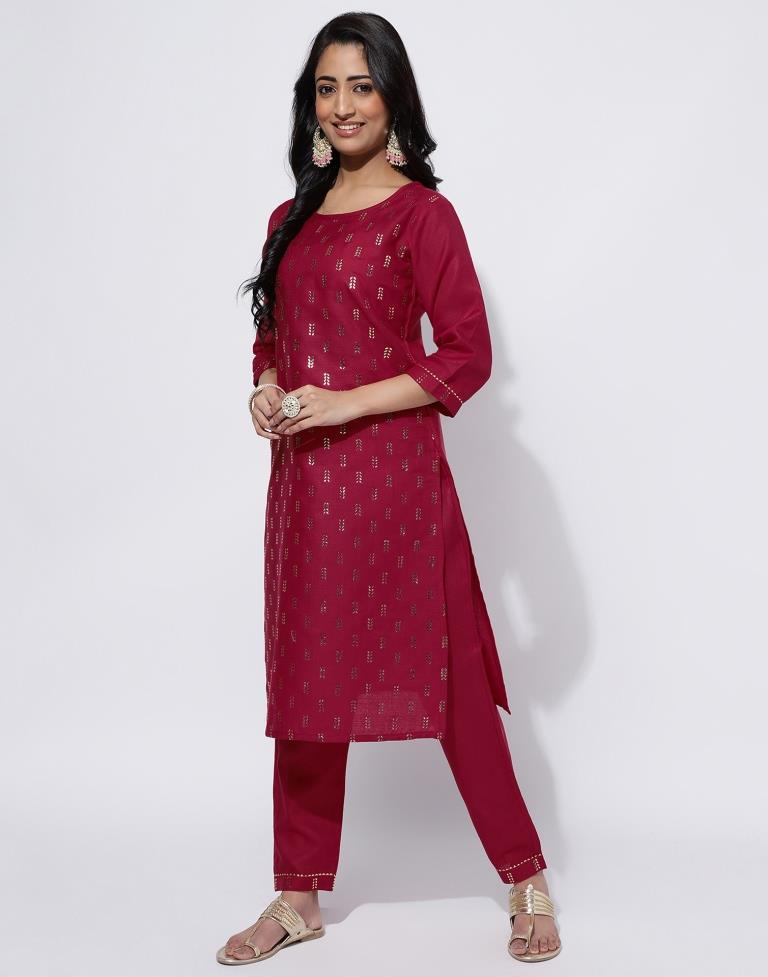 Maroon Printed Straight Kurti With Pant And Dupatta | Leemboodi