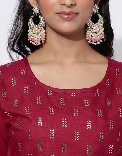 Maroon Printed Straight Kurti With Pant And Dupatta | Leemboodi