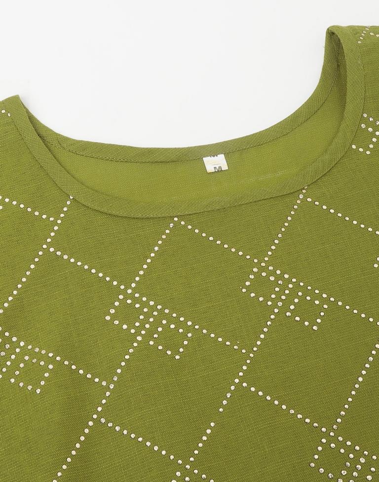 Olive Green Printed Straight Kurti With Pant And Dupatta | Leemboodi