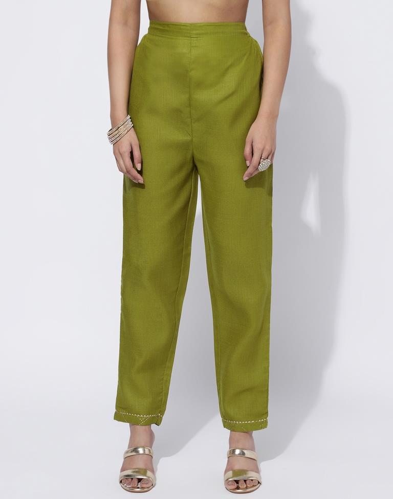 Olive Green Printed Straight Kurti With Pant And Dupatta | Leemboodi