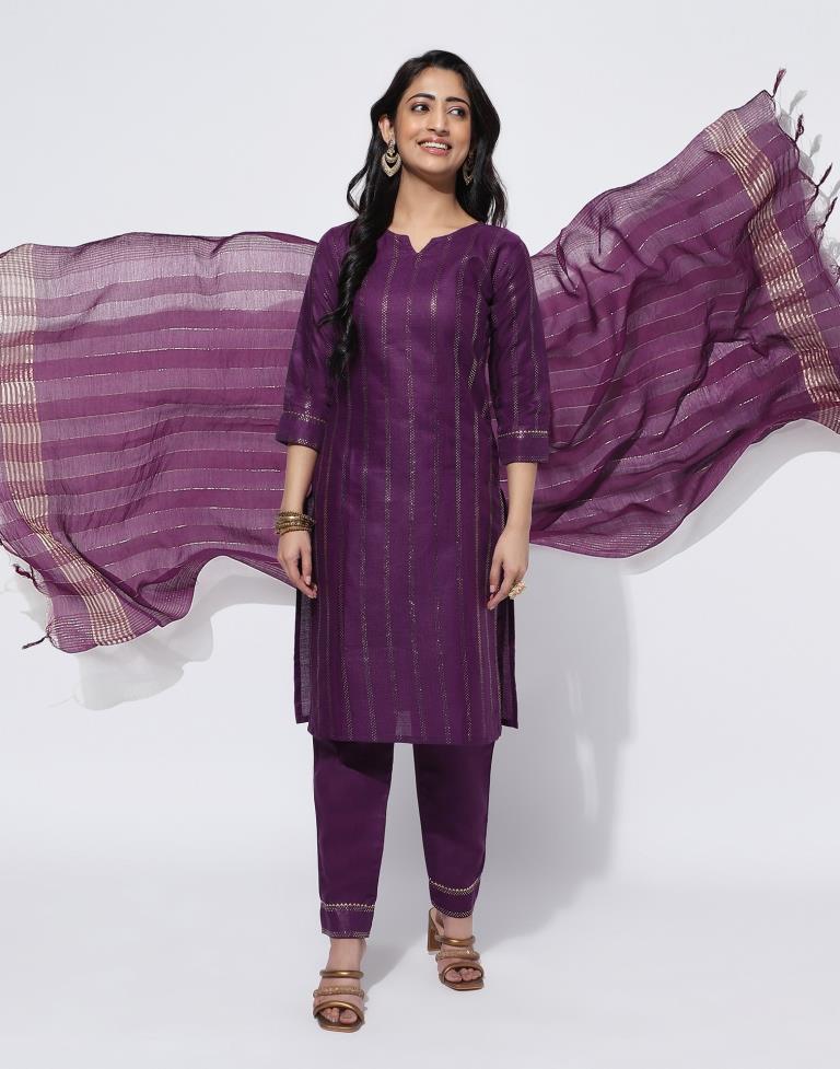 Wine Printed Straight Kurti With Pant And Dupatta | Leemboodi