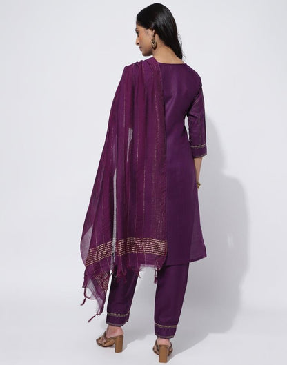 Wine Printed Straight Kurti With Pant And Dupatta | Leemboodi