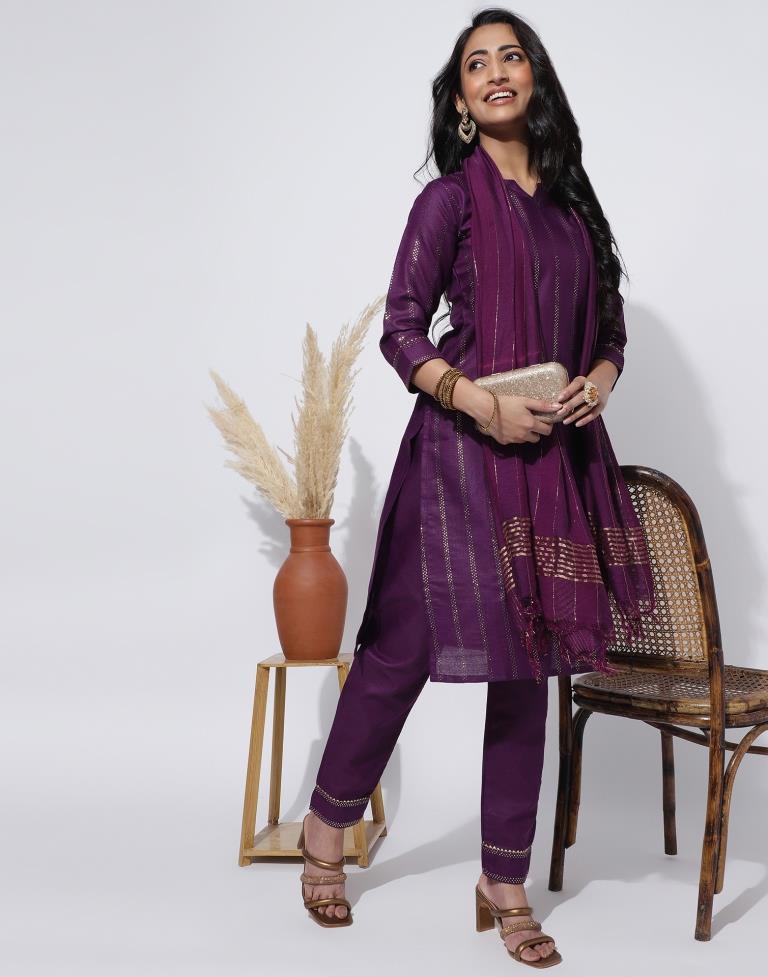 Wine Printed Straight Kurti With Pant And Dupatta | Leemboodi