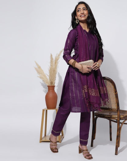 Wine Printed Straight Kurti With Pant And Dupatta | Leemboodi